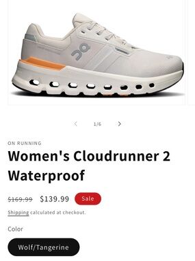 On Cloudrunner 2 Womens Running Shoes Waterproof Wolf/Tangerine Sz 9M Worn 1x!